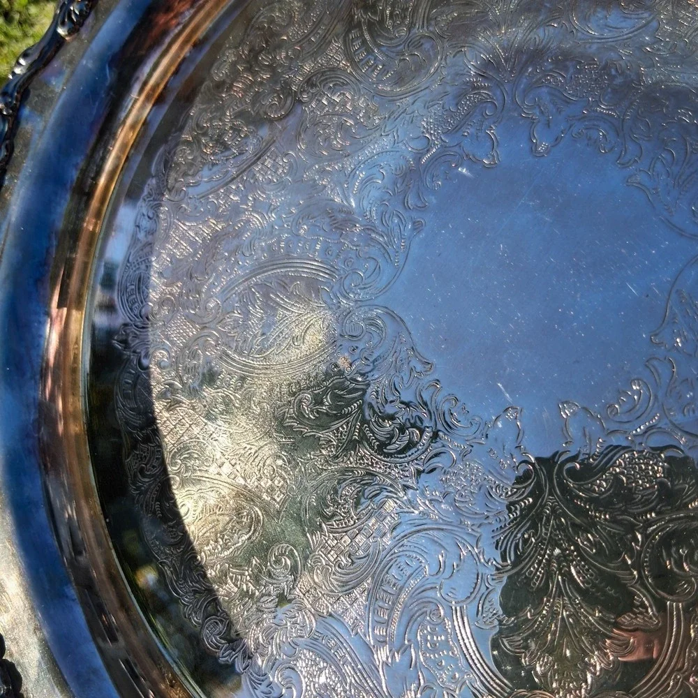 Vintage Silver Plated Butler's Tray: Oneida Floral Etched Serving Platter